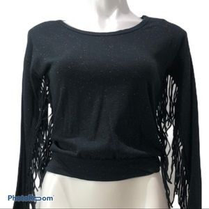 Topshop Boho Fringed Long Sleeve Top